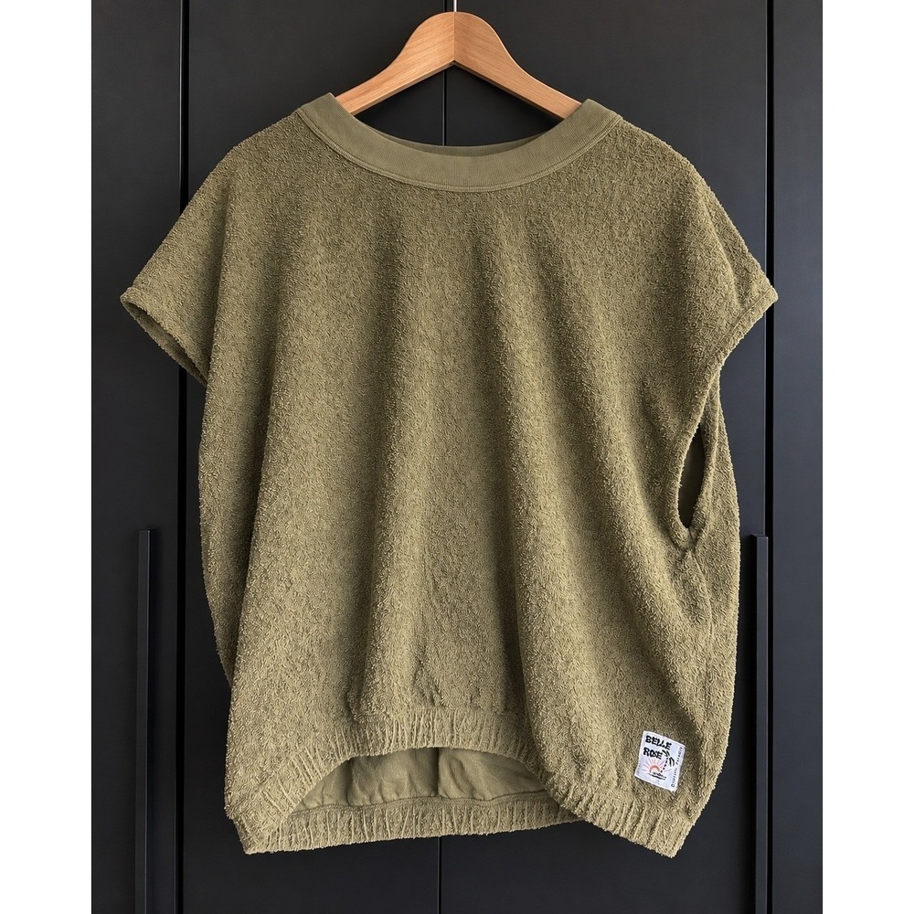 Bellerose Olive Green Terry Cloth Short Sleeve Sweatshirt Top Size 1